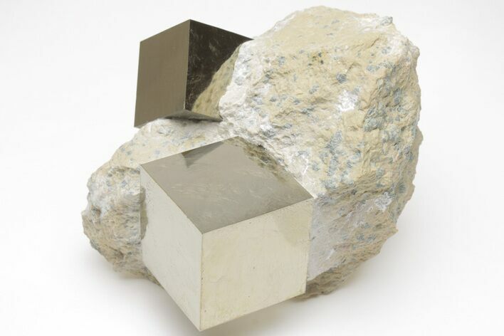 Two, Perfect, Natural Pyrite Cubes in Rock - Navajun, Spain #208959